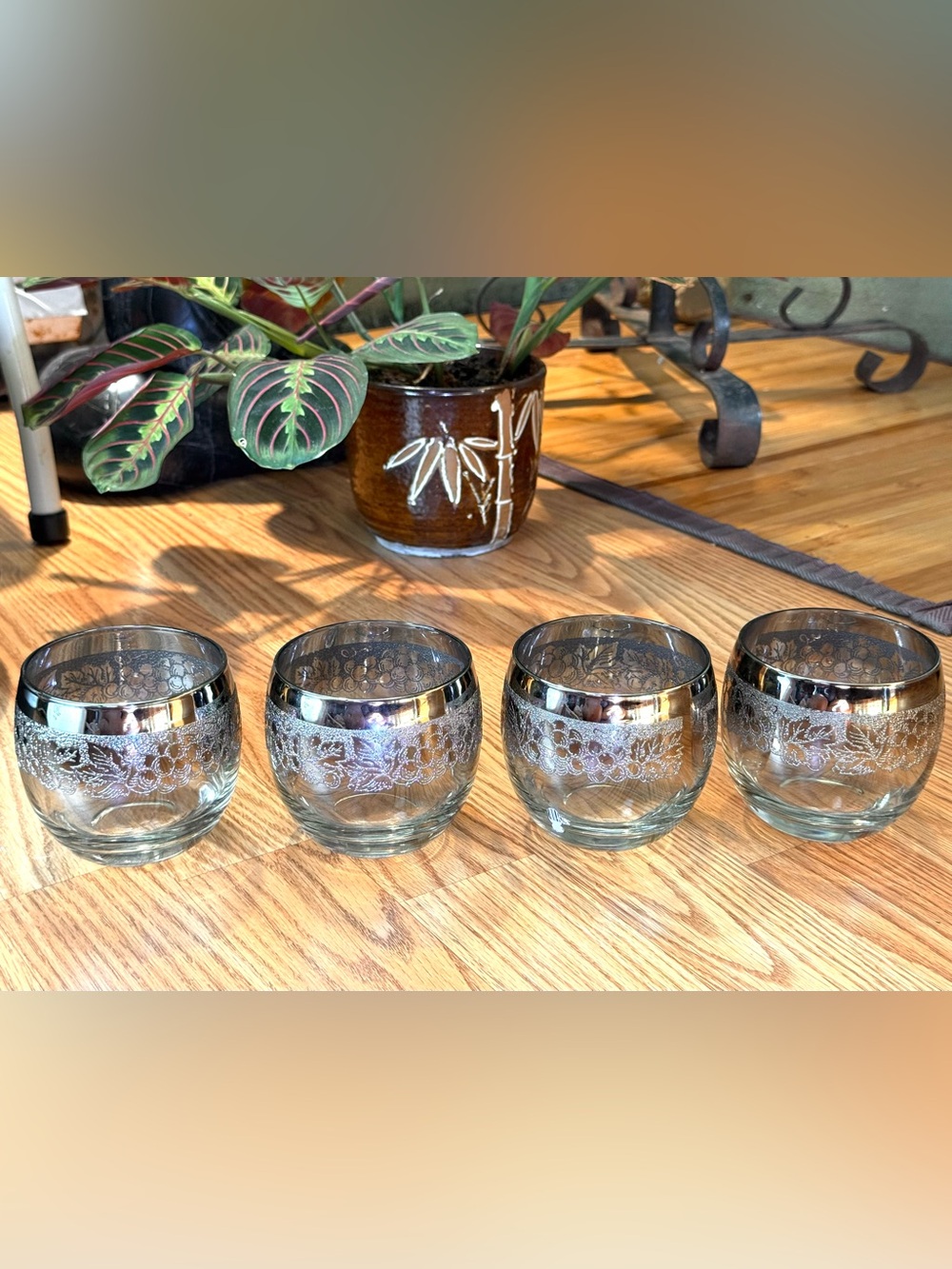 4 Vintage Dorothy Thorpe Roly Poly Glasses - Silver Fade Grape Design MCM